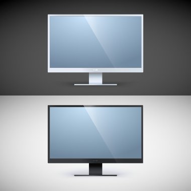 Vector computer displays on black and white backgrounds clipart