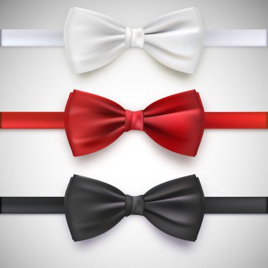 Realistic white, black and red bow tie