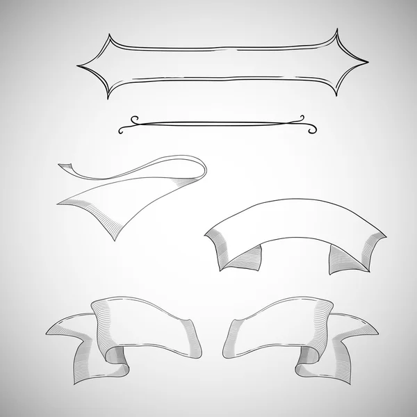 Vintage Bänder, dekoratives Gestaltungselement, handgezeichnet, Skizze — Stockvektor