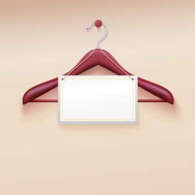 Clothes hanger with tag isolated on cream background. Vector illustration. Realistic