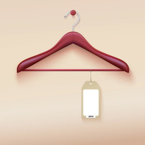 Percha de ropa con etiqueta aislada sobre fondo crema. Ilustración vectorial. Realista — Vector de stock