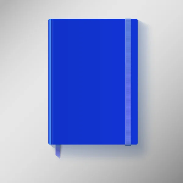 Blue copybook with elastic band and bookmark. — Stock Vector