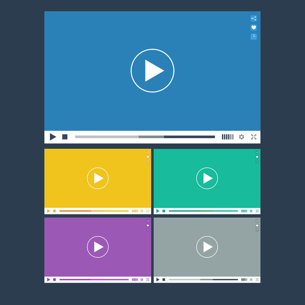 Set of flat video player for web and mobile apps