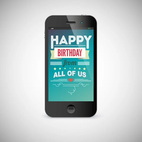 Birthday greeting card on screen of mobile phone — Stock Vector