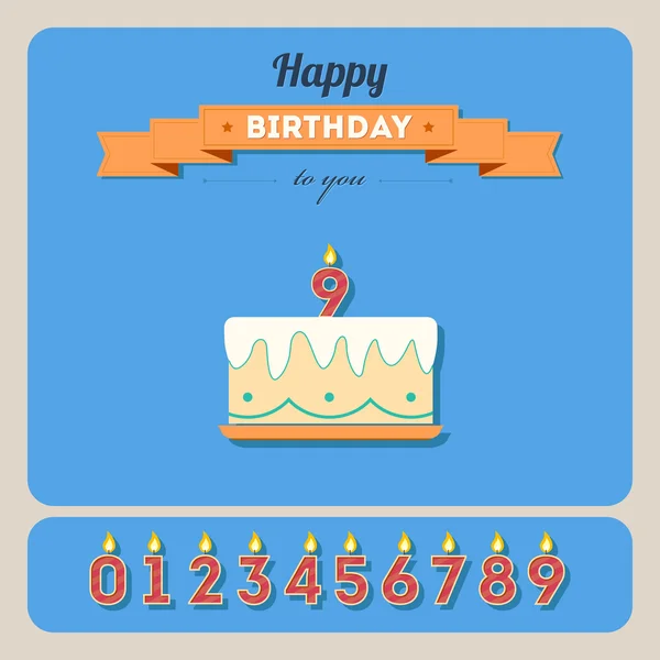 Happy birthday card with cake and candle number — Stock Vector