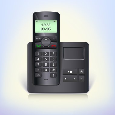 Kablosuz telefon telefon telesekreter ve tabanı beyaz zemin üzerine.