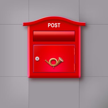 logo posta boynuz duvarda asılı kırmızı posta kutusu.