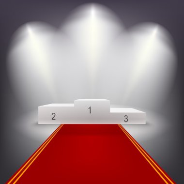 kırmızı halı ile aydınlatılmış iş kazanan podyum..