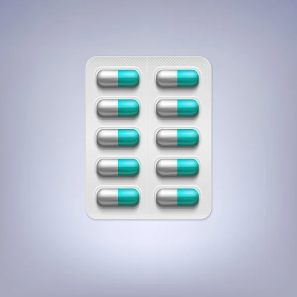 Tabletter i en blisterförpackning. — Stock vektor
