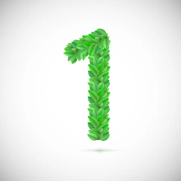 Numeral uno compuesto de hojas verdes — Vector de stock