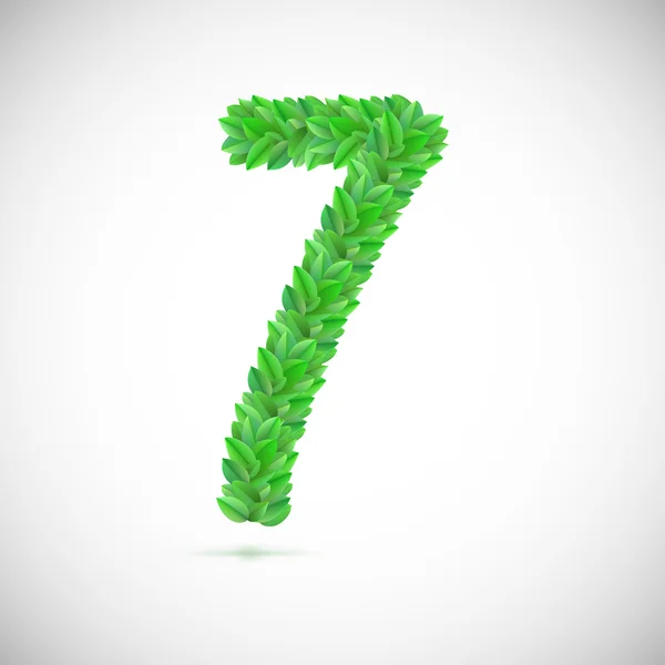 Número siete, compuesto de hojas verdes — Vector de stock