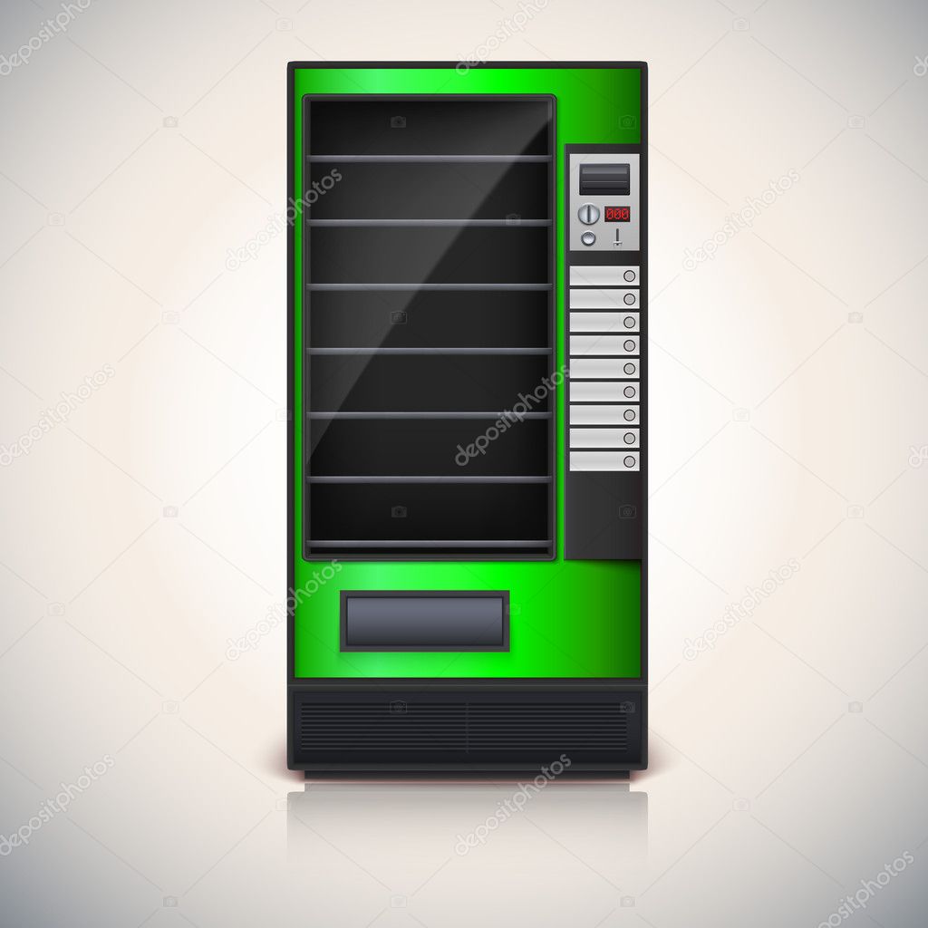 Vending Machine with shelves, green coloor.