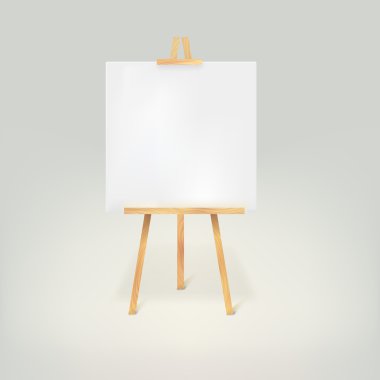 Wooden tripod with a white sheet of paper clipart