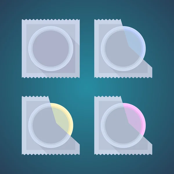 Iconos planos de condón de color — Archivo Imágenes Vectoriales
