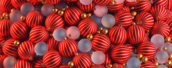 Πρωτοχρονιάτικο φόντο κατασκευασμένο από κόκκινο, χρυσό και λευκό μπάλες Χριστούγεννα. — Φωτογραφία Αρχείου