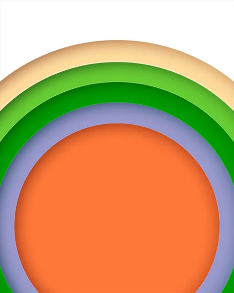 Papier de fond stratifié. Fond abstrait avec cercles concentriques blancs, violets, verts et orange. — Image vectorielle