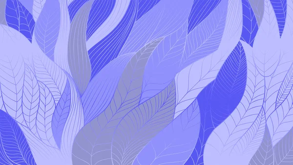 Abstract leafs in outline style. Very peri color line art. Trendy color for 2022. — Stockvektor