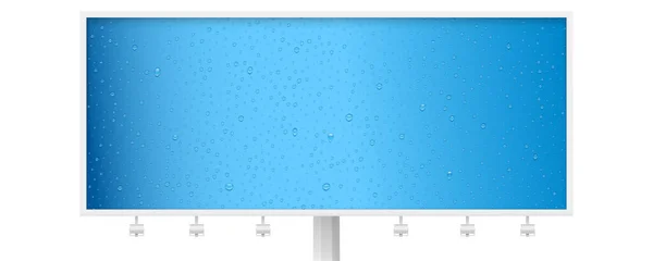 Gotas de agua sobre fondo azul. Cartelera publicitaria sobre fondo blanco. — Vector de stock