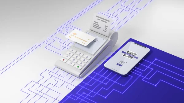 数字无线连接的支付终端、信用卡和智能手机. — 图库照片