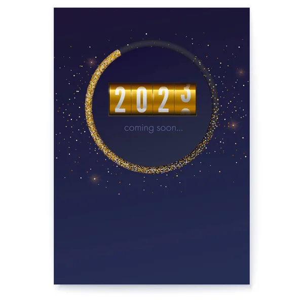 Poster Golden Timer Countdown 2023 New Year Radial Indicator Glittering — Stock Vector