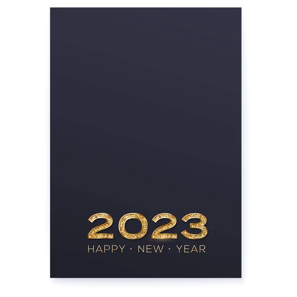 新しい2023年の前夜 黄金の番号2023とハッピーニューイヤーテキストをきらびやかに 最小限の新年のポスター ベクトル3Dイラスト Eps10 — ストックベクタ