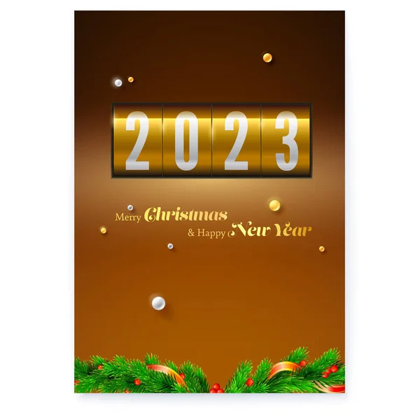 2023号记分板圣诞装饰的简约新年海报 新的2023年前夕 矢量3D图解 Eps10 — 图库矢量图片