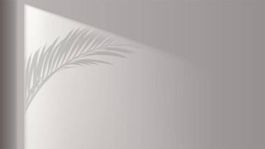 Pencere ve palmiye yaprağı gölgeleri gün ortasında duvarda. Pencereden odaya ışık azaltımı. Ürün gösterimi için arka plan. Gölge örtüsü etkisi. Soyut vektör çizimi. EPS10