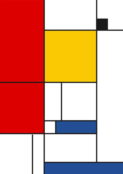 ベクトルポスターバウハウススタイル 黒い線と色の正方形 レトロなパターン Mondrianの建築様式のテーマに関するデジタルアート — ストックベクタ