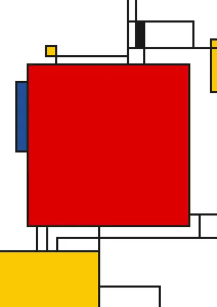 Estilo Construtivismo Cartaz Vetorial Linhas Pretas Quadrados Coloridos Padrão Retrô — Vetor de Stock