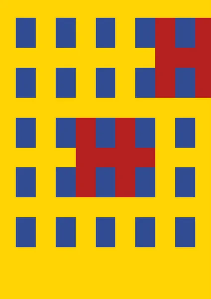 黄色背景上的蓝色和红色正方形图案 现代海报受到蒙德里安的启发 新塑性 包豪斯风格 — 图库矢量图片