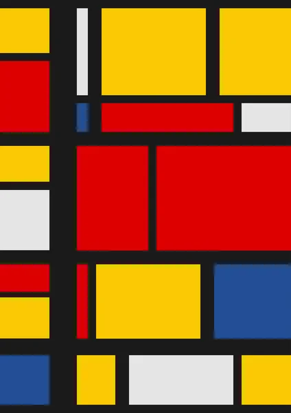Красные Синие Желтые Белые Квадраты Разделили Черные Линии Современный Постер — стоковый вектор