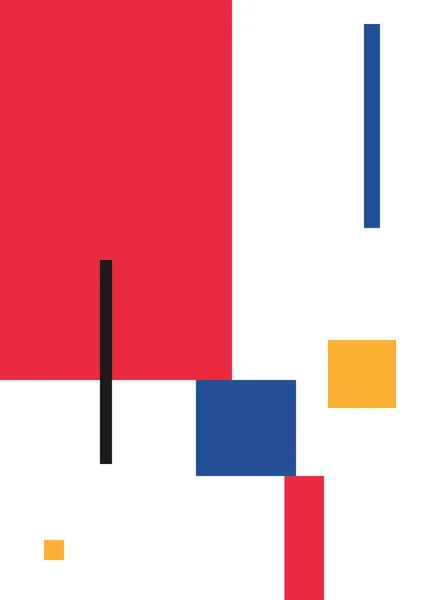 長方形と正方形の抽象的な印刷 ベクトルパターンだ 単純な幾何学と青 黄色と赤の色 構成主義 新プラスチック主義様式 — ストックベクタ
