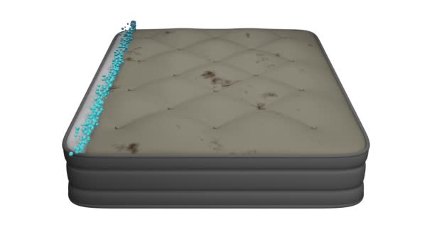 3D渲染风格动画清洁床垫织物从污垢 床垫在洗衣粉 洗衣胶 真空吸尘器 干洗的帮助下从肮脏变为清洁 — 图库视频影像