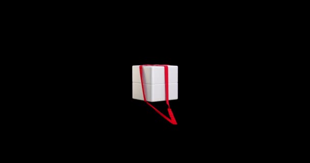 Animation Gift White Minimalistic Box Ring Stone Diamond Red Ribbons — Stockvideo