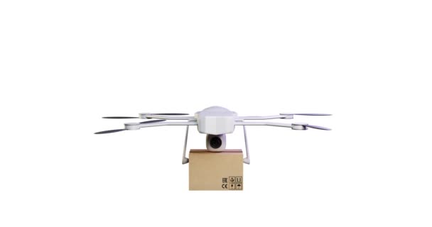 Animation Drone Flies Puts Box Takes Box Flies Away Online — 图库视频影像