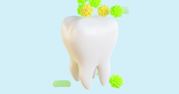 3D牙釉质保护动画 细菌的侵袭 粘在牙齿上 高保真网眼环绕着色龋 去除菌斑 — 图库视频影像