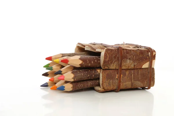 colourful pencils natural wood on white background studio sharp tip