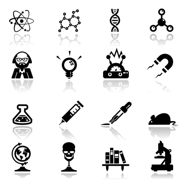 Ícones definir ciência e pesquisa —  Vetores de Stock