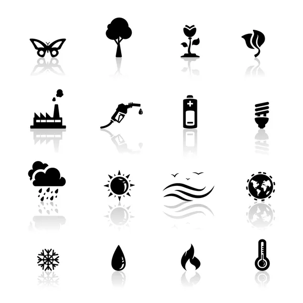 Les icônes définissent l'environnement et le réchauffement climatique — Image vectorielle