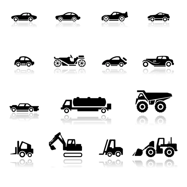 Ícone conjunto de carros e veículos industriais — Vetor de Stock