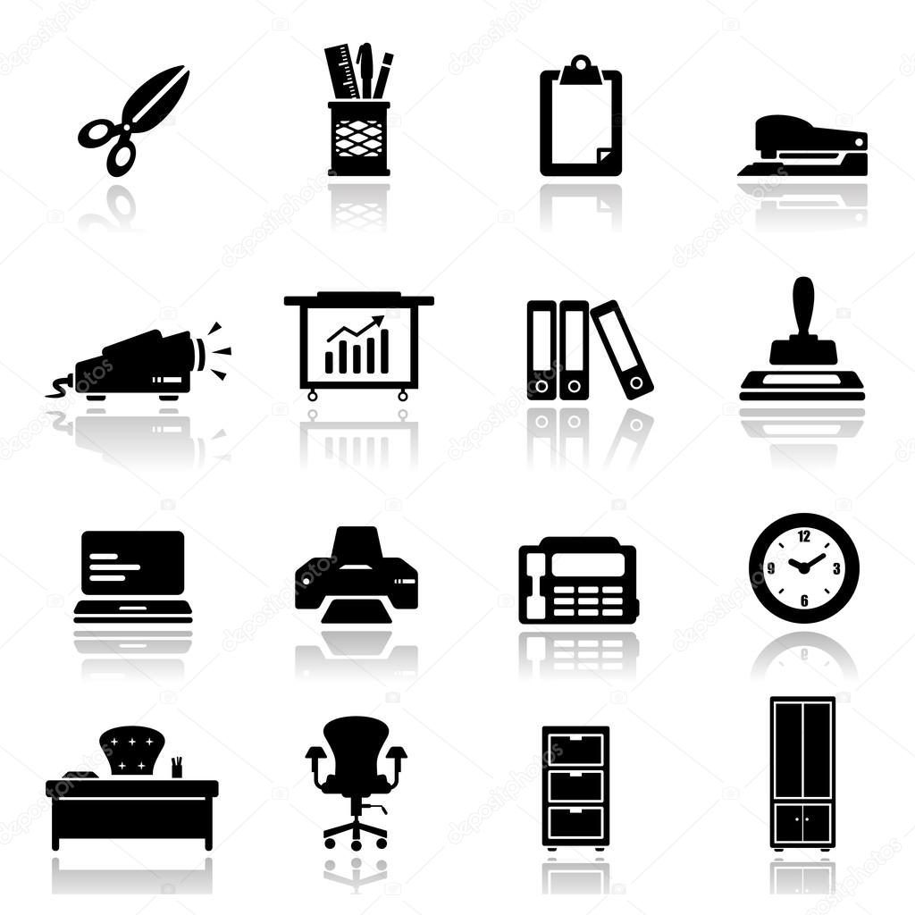 Icons set Office equipment and furniture