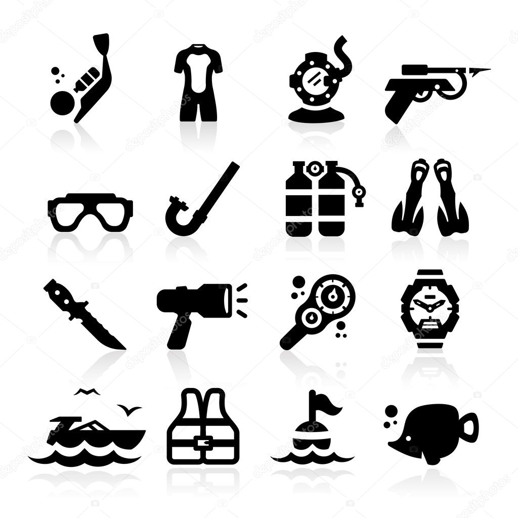 Diving icons set Elegant series