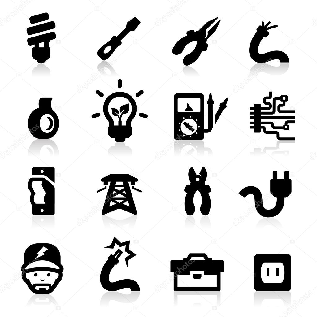 Electrician icons set Elegant series