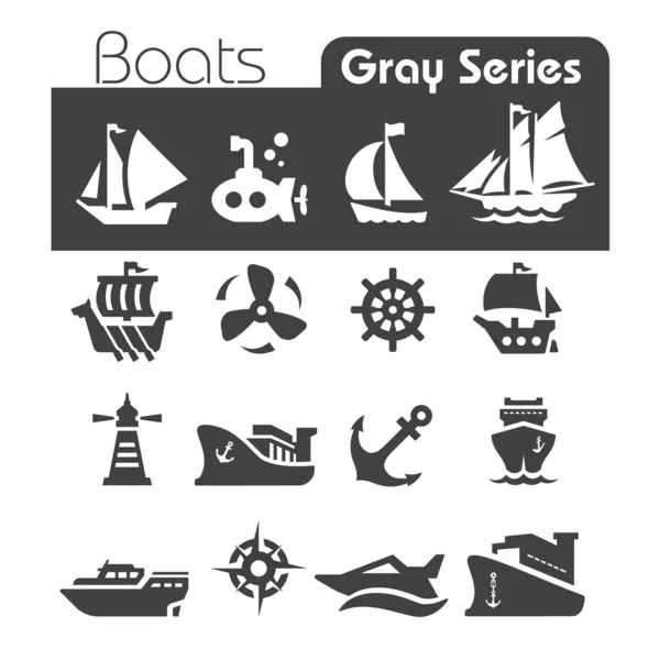 Barche Icone serie Grigio — Vettoriale Stock