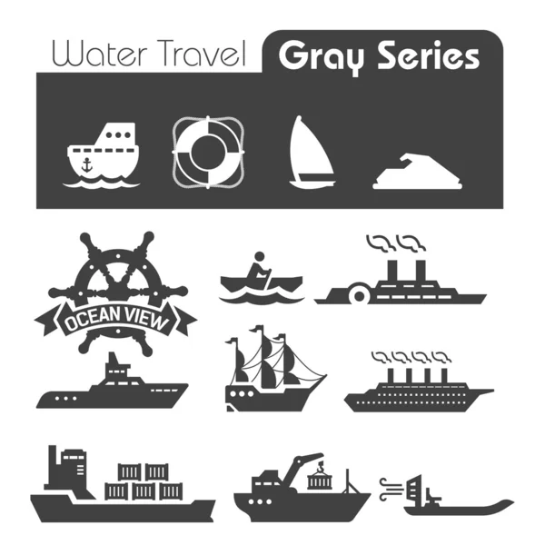 Vatten resa ikoner grå serien — Stock vektor