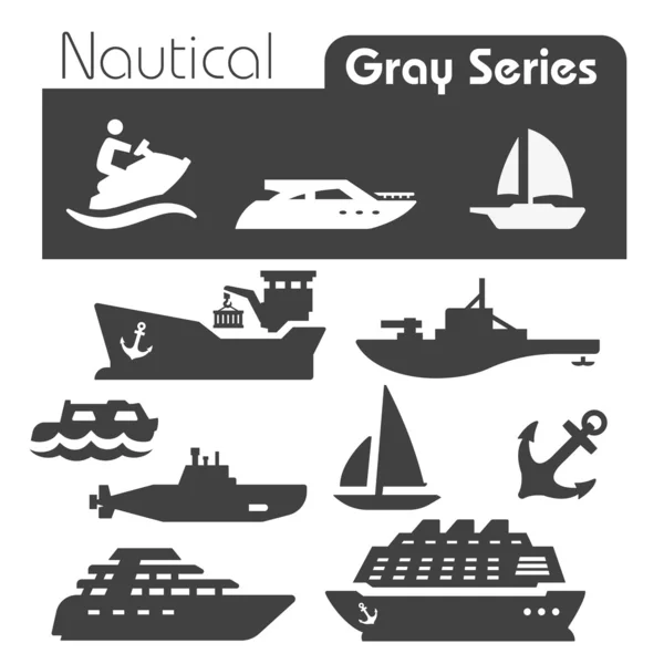 Nautische Symbole graue Serie — Stockvektor