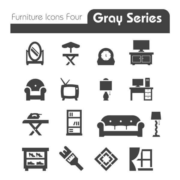 Nábytek ikony šedé série čtyři — Stockový vektor