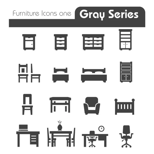 Iconos de muebles serie gris uno — Archivo Imágenes Vectoriales