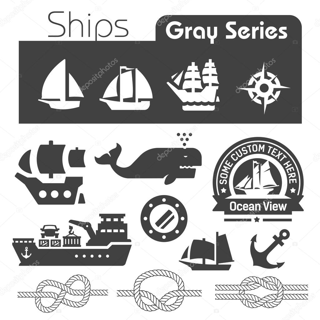 Ships icons gray series 