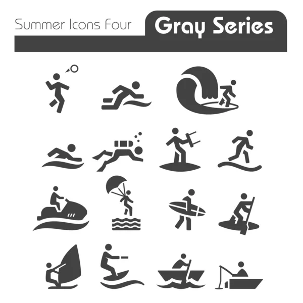 Iconos de verano Cuatro series grises — Vector de stock